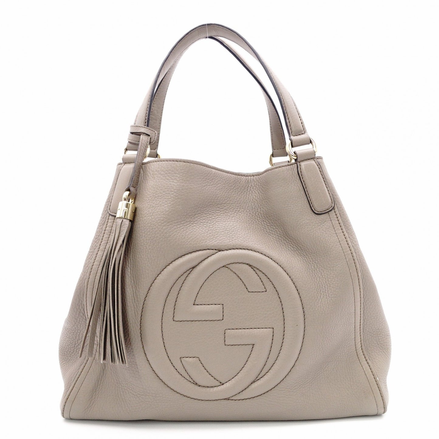 GUCCI Soho Shoulder Bag, Leather, Greige