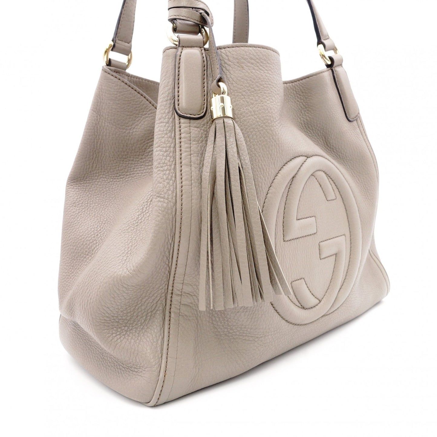 GUCCI Soho Shoulder Bag, Leather, Greige