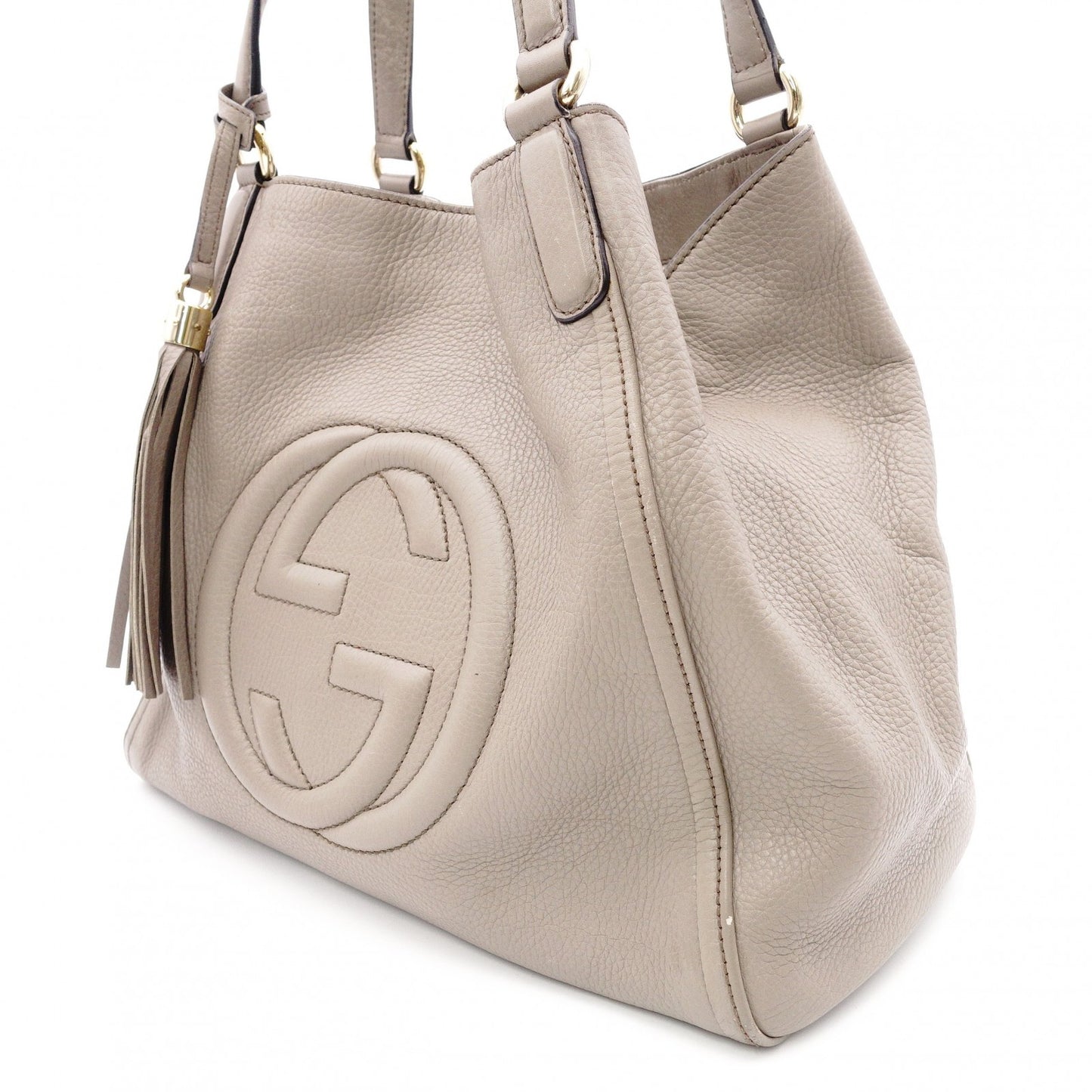 GUCCI Soho Shoulder Bag, Leather, Greige