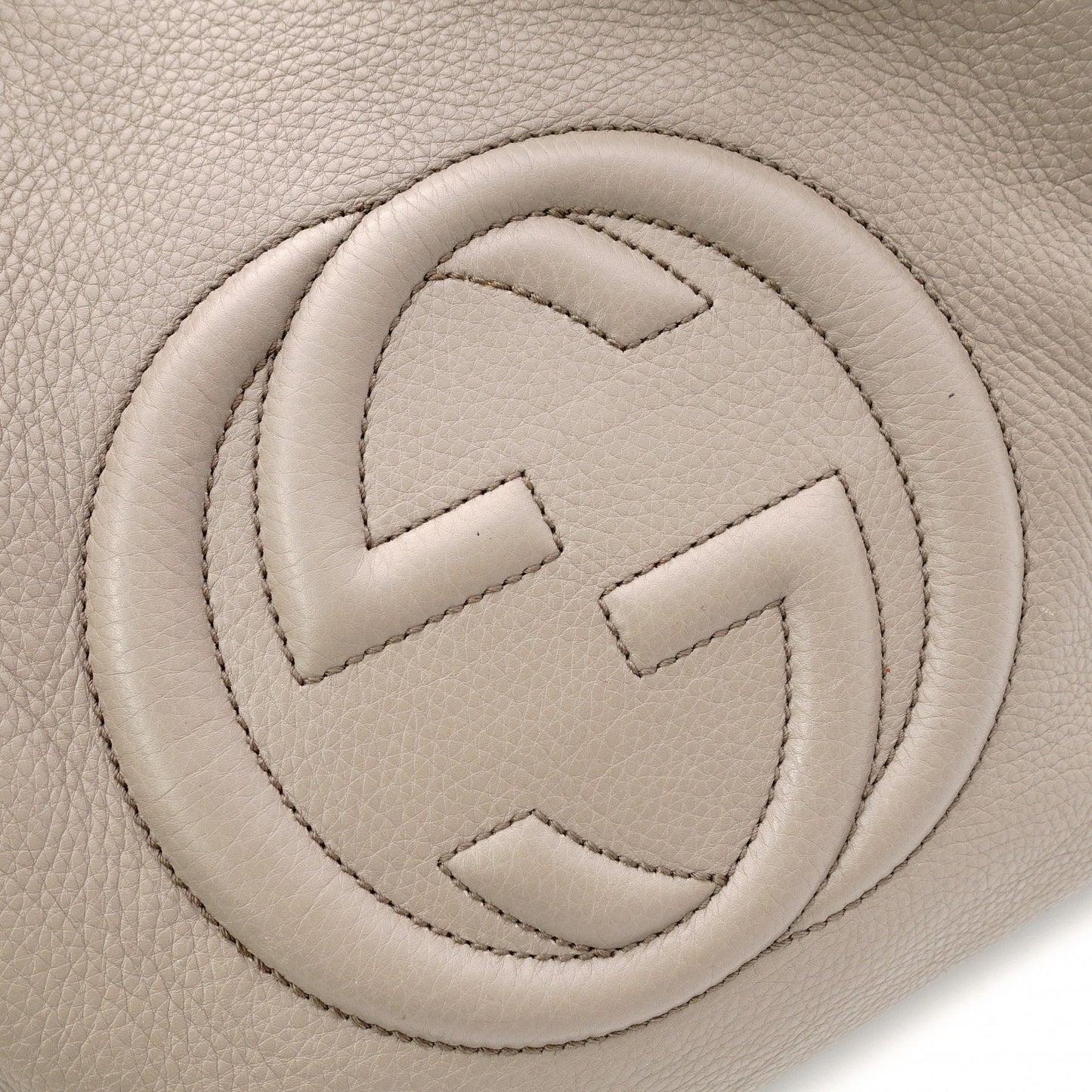 GUCCI Soho Shoulder Bag, Leather, Greige