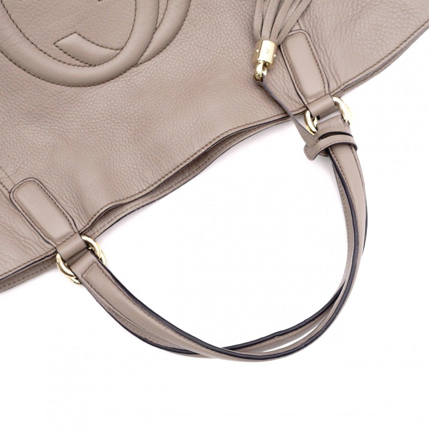 GUCCI Soho Shoulder Bag, Leather, Greige