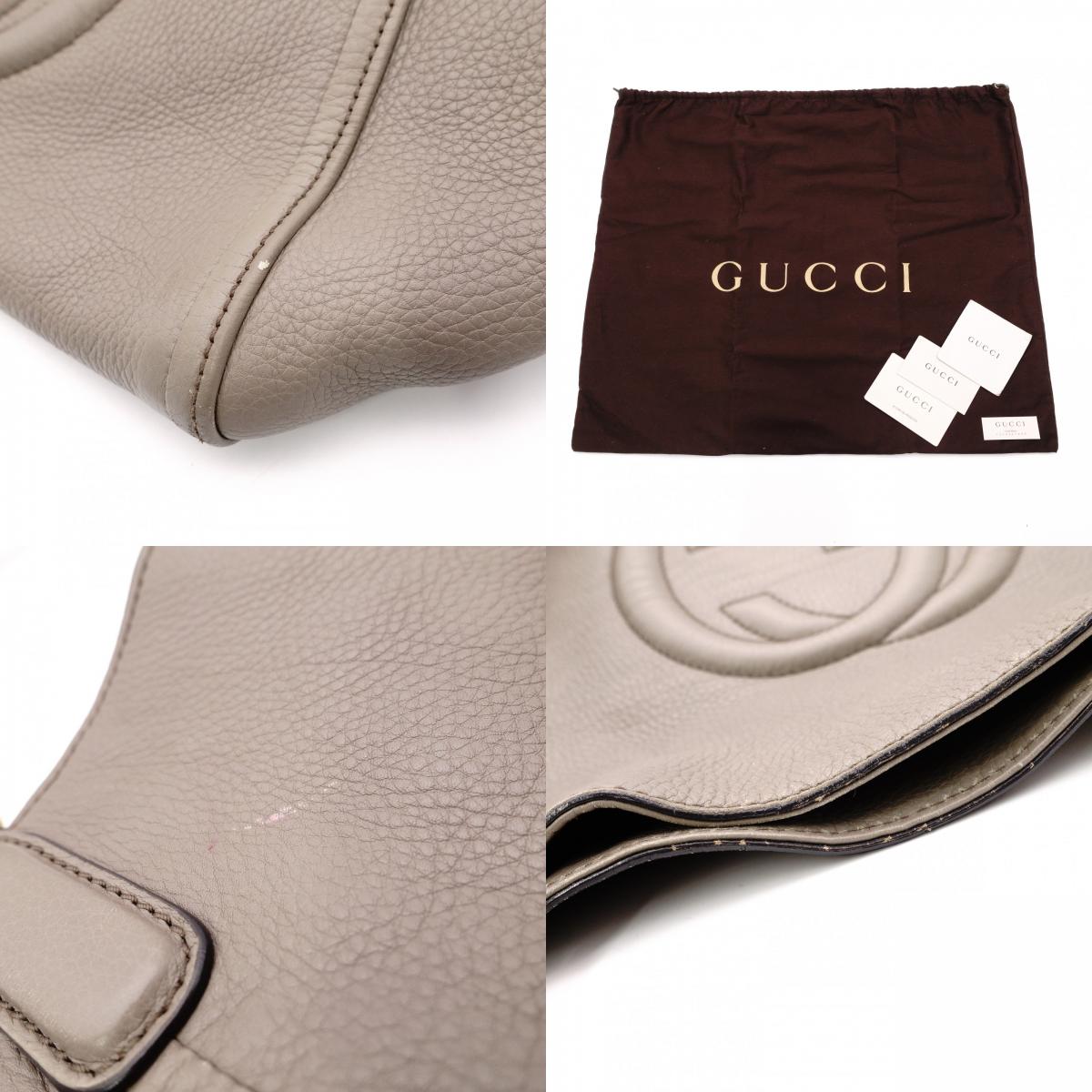 GUCCI Soho Shoulder Bag, Leather, Greige