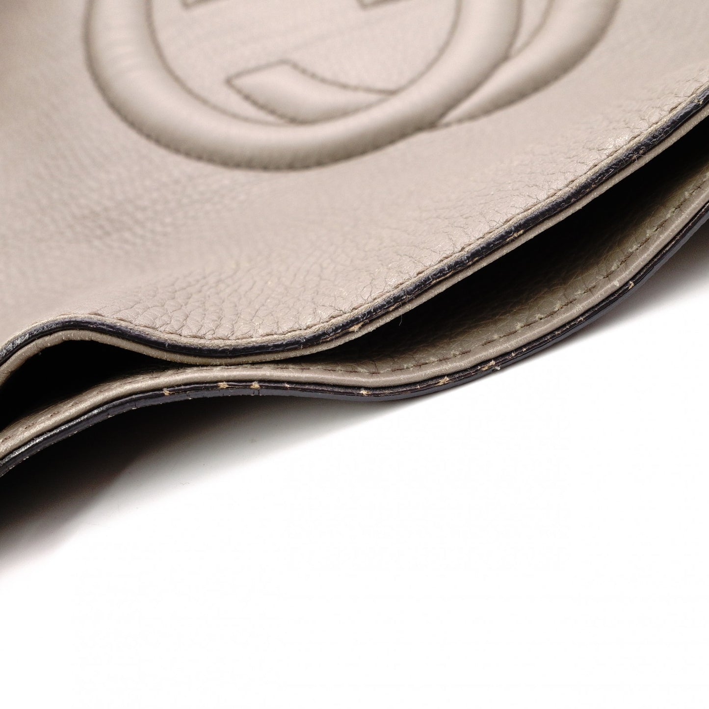 GUCCI Soho Shoulder Bag, Leather, Greige