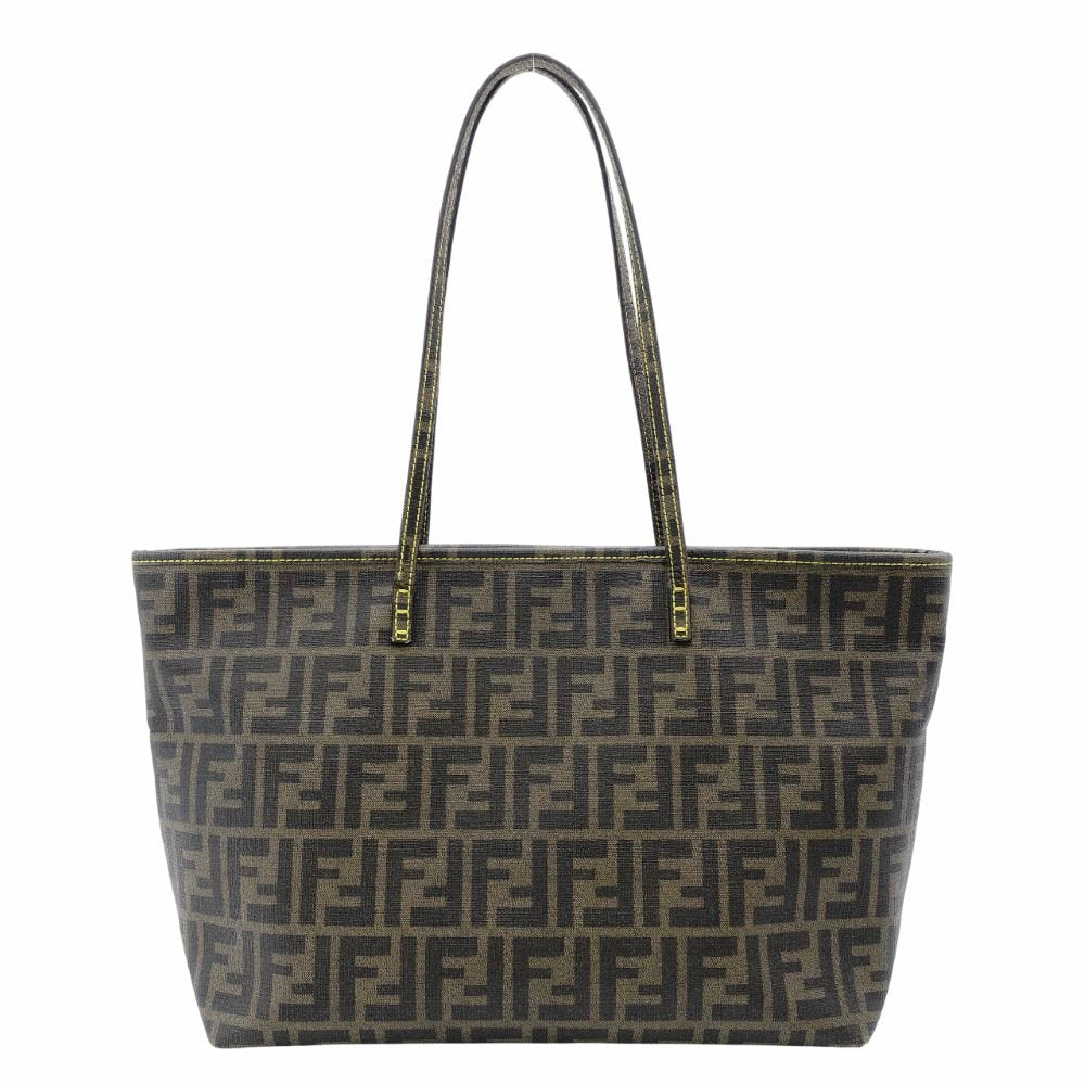 FENDI Zucca Tote Bag Brown Tone Shoulder PVC 7-12-204