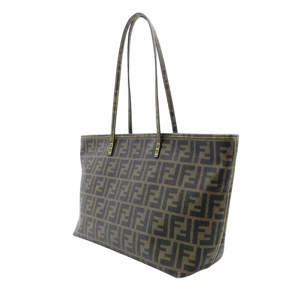 FENDI Zucca Tote Bag Brown Tone Shoulder PVC 7-12-204