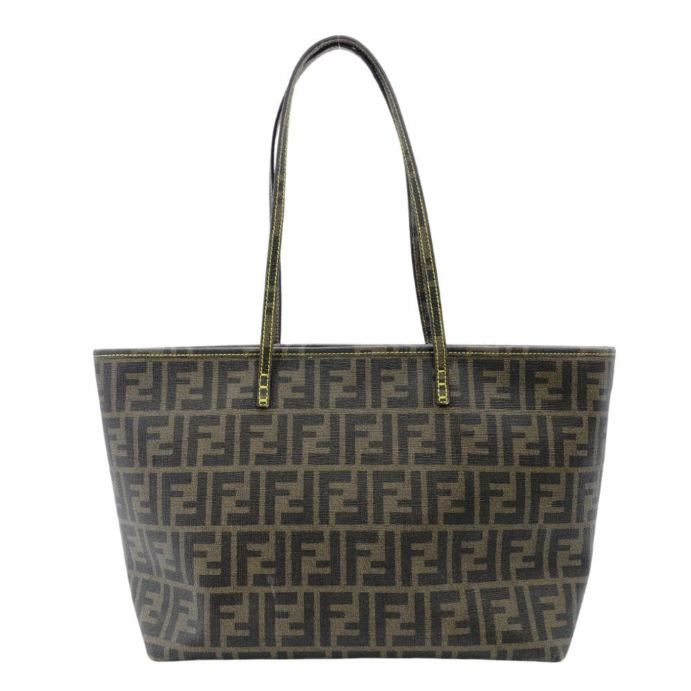 FENDI Zucca Tote Bag Brown Tone Shoulder PVC 7-12-204