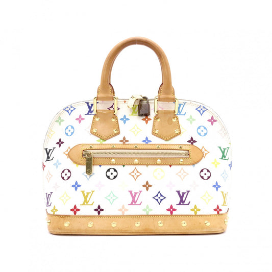 LOUIS VUITTON Alma Monogram Multicolor Handbag with Studs, Leather/PVC, White, Women's