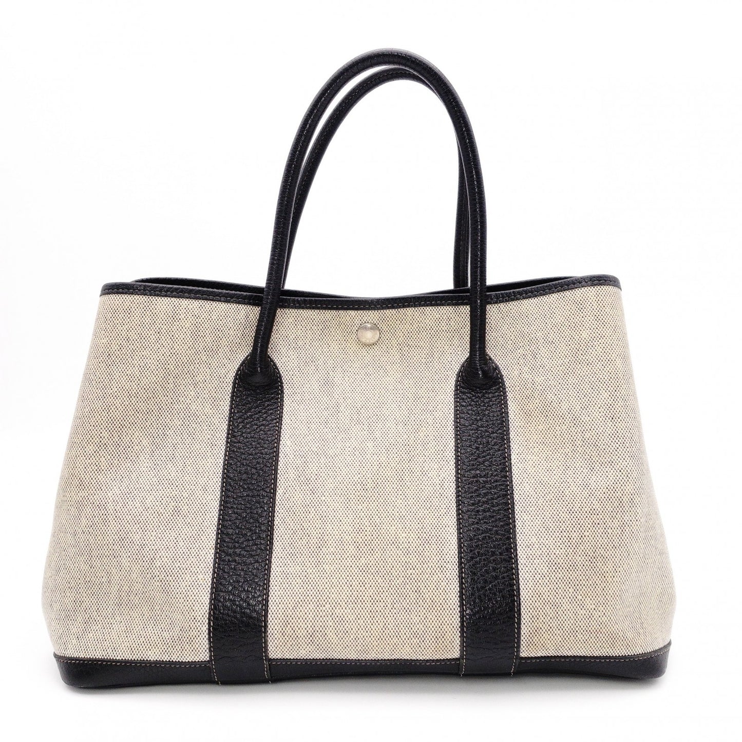 HERMES Garden Party Tote Bag, Canvas and Leather, Beige, with “F” Engraving