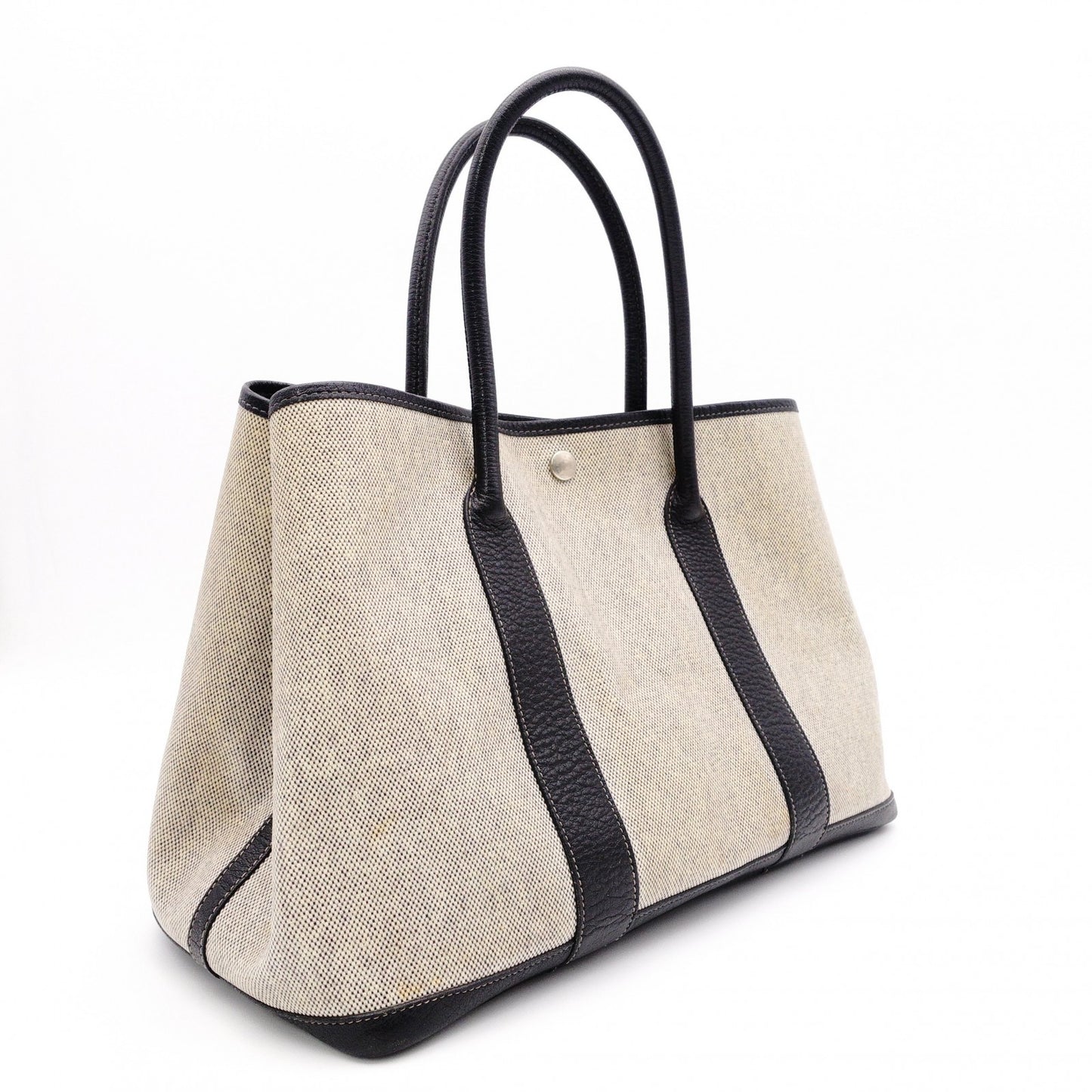 HERMES Garden Party Tote Bag, Canvas and Leather, Beige, with “F” Engraving