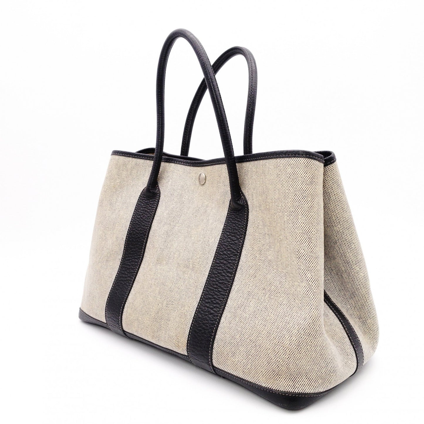HERMES Garden Party Tote Bag, Canvas and Leather, Beige, with “F” Engraving