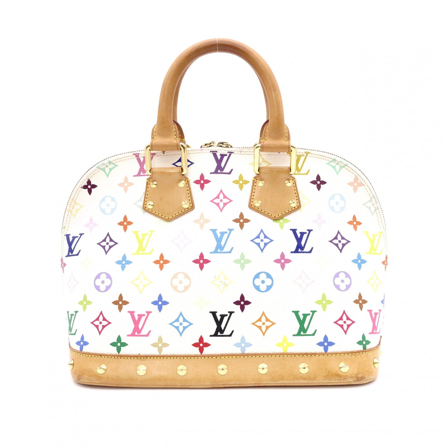 LOUIS VUITTON Alma Monogram Multicolor Handbag with Studs, Leather/PVC, White, Women's