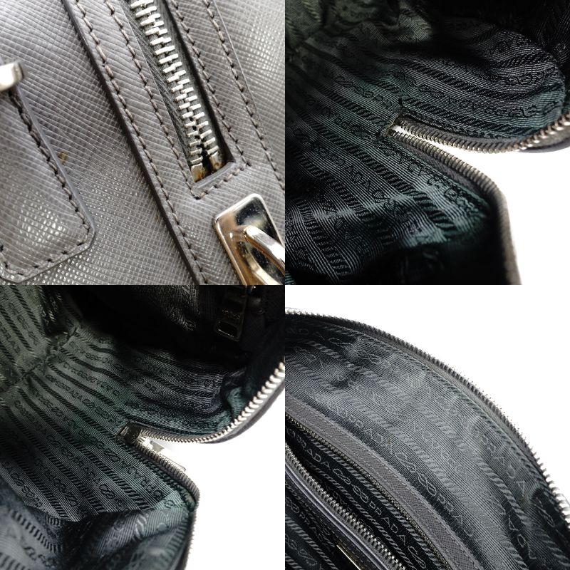 PRADA Galleria Handbag Gray Saffiano Leather Boston Leather 2-Way Silver Hardware