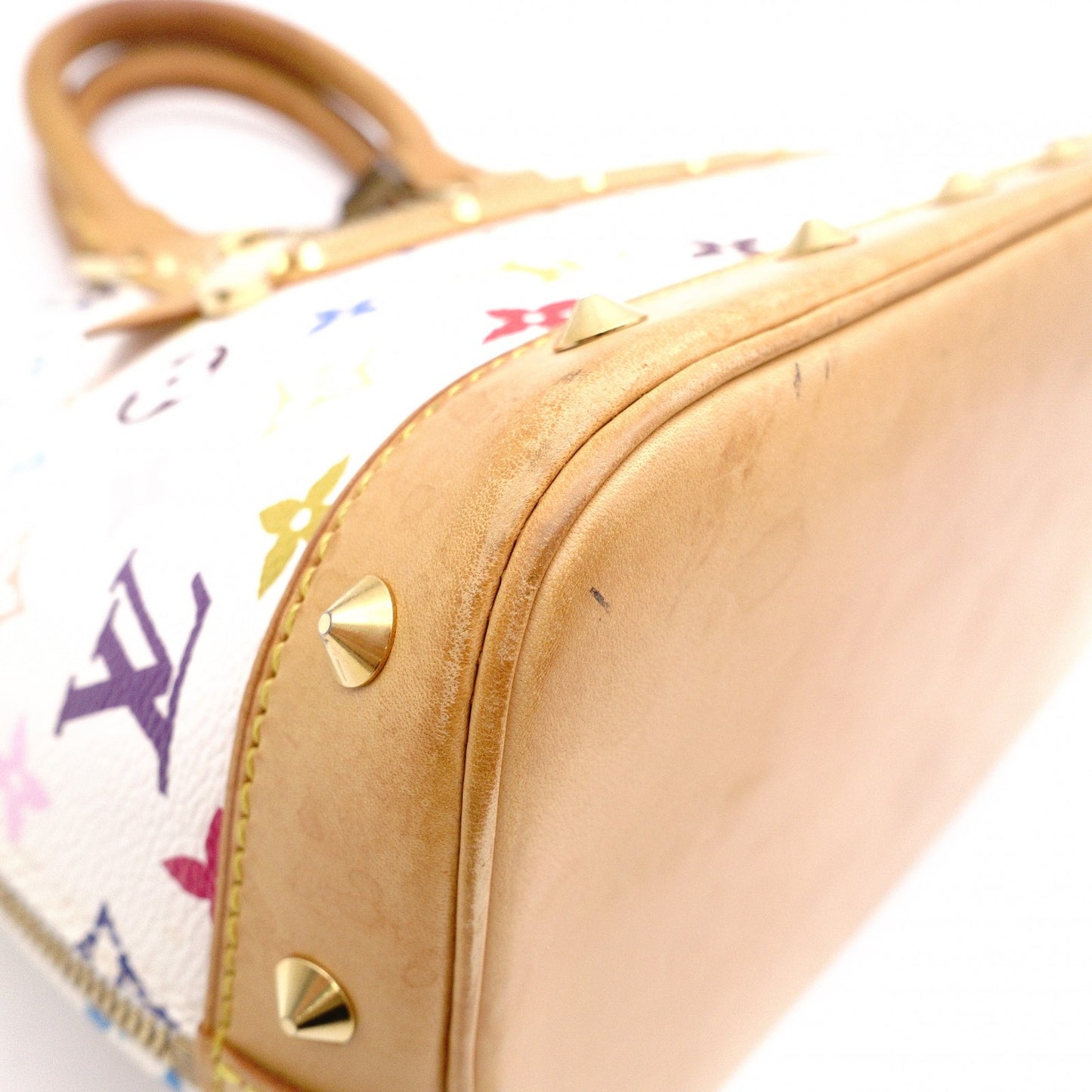 LOUIS VUITTON Alma Monogram Multicolor Handbag with Studs, Leather/PVC, White, Women's