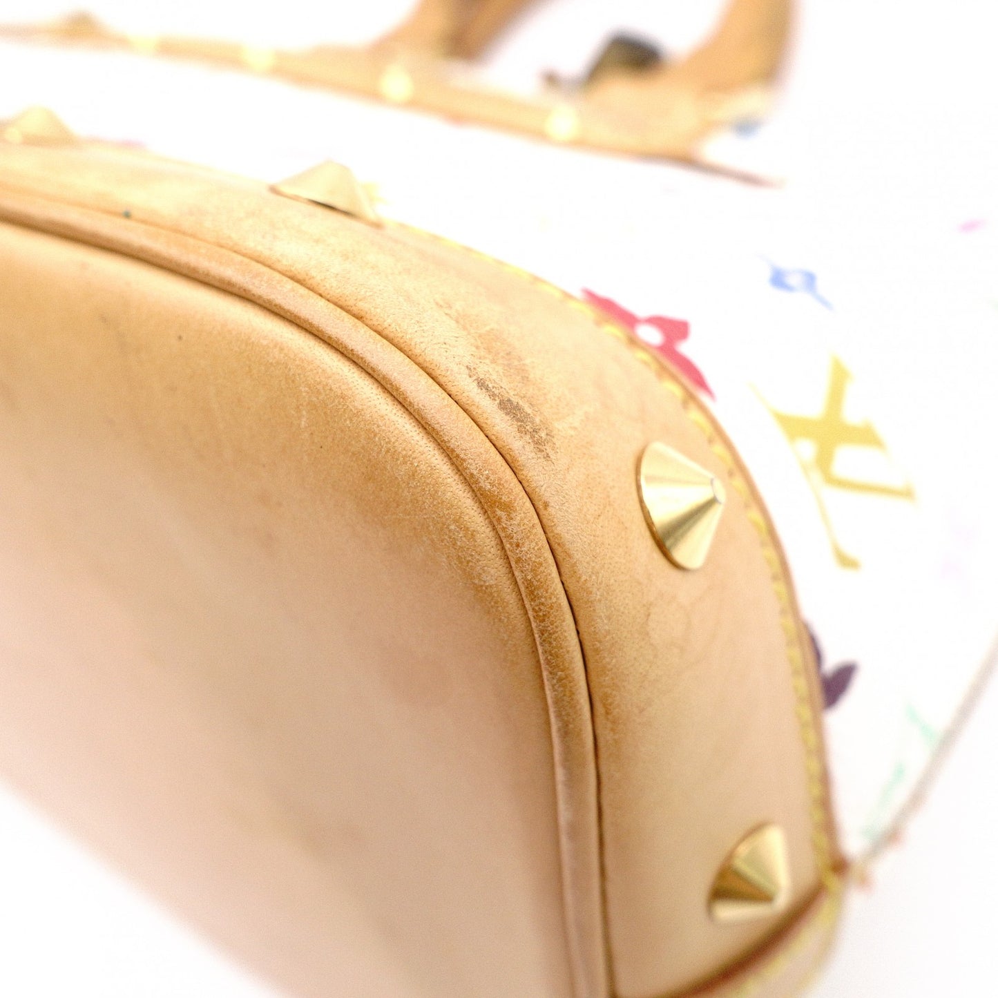 LOUIS VUITTON Alma Monogram Multicolor Handbag with Studs, Leather/PVC, White, Women's