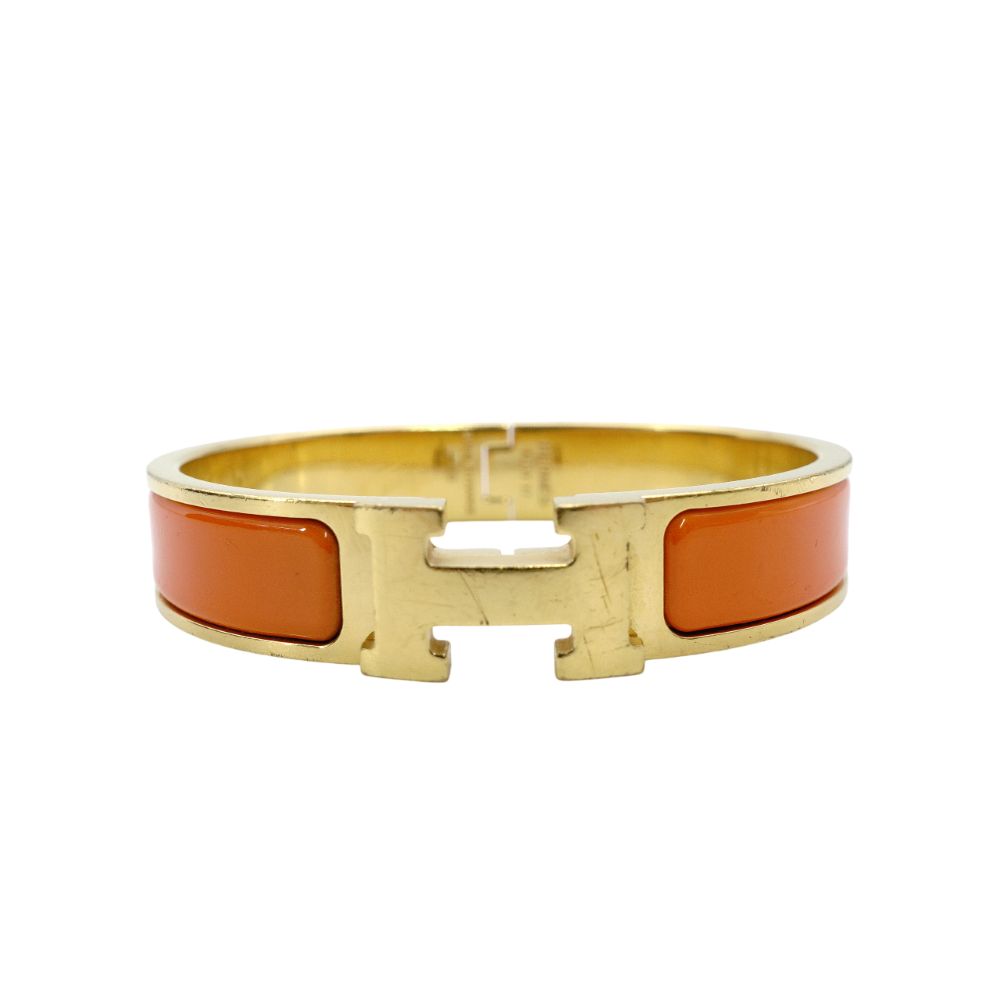 Hermès Click H Bangle Click Clack Orange × Gold Bracelet H Logo 7-12-543