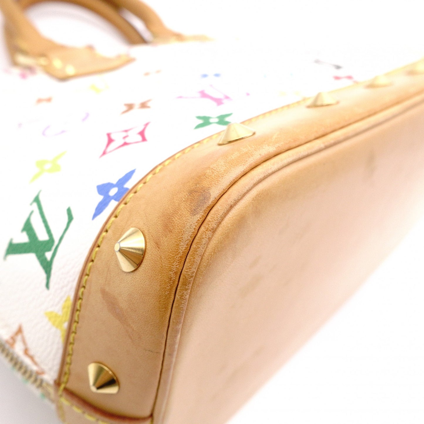 LOUIS VUITTON Alma Monogram Multicolor Handbag with Studs, Leather/PVC, White, Women's