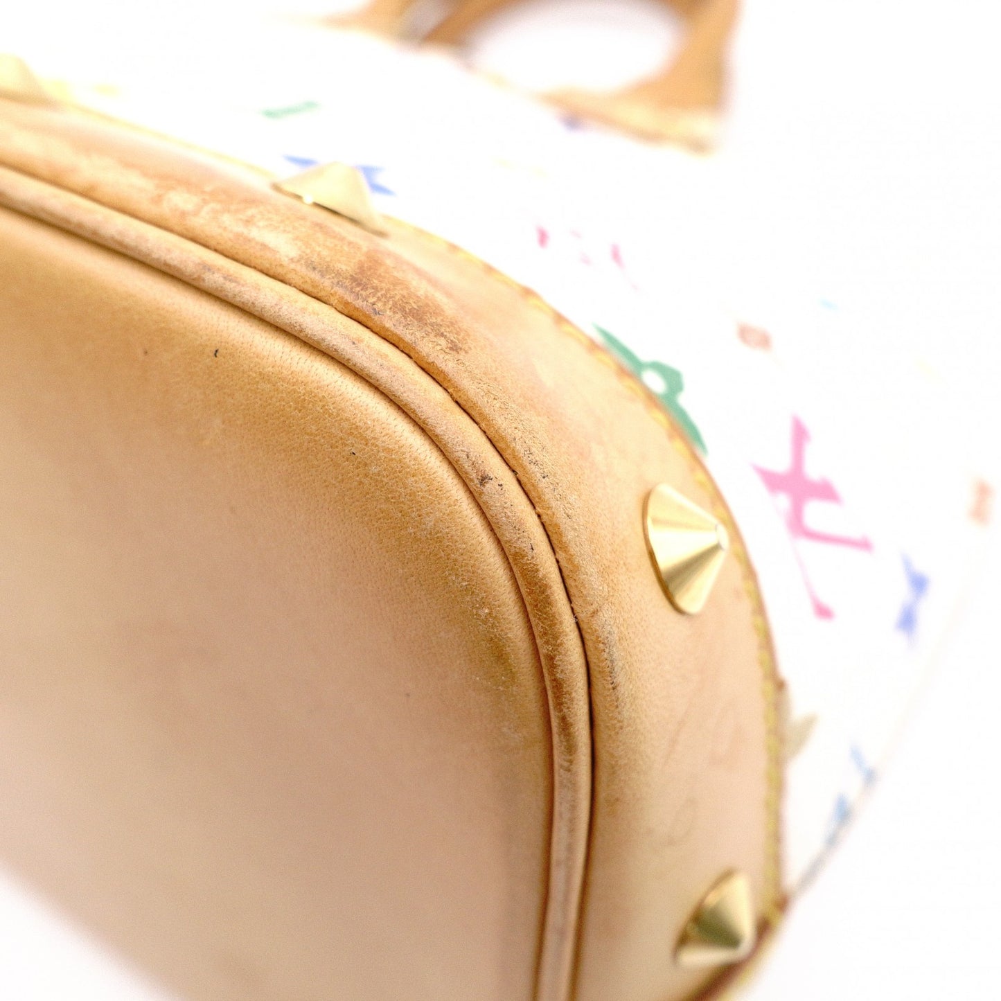 LOUIS VUITTON Alma Monogram Multicolor Handbag with Studs, Leather/PVC, White, Women's