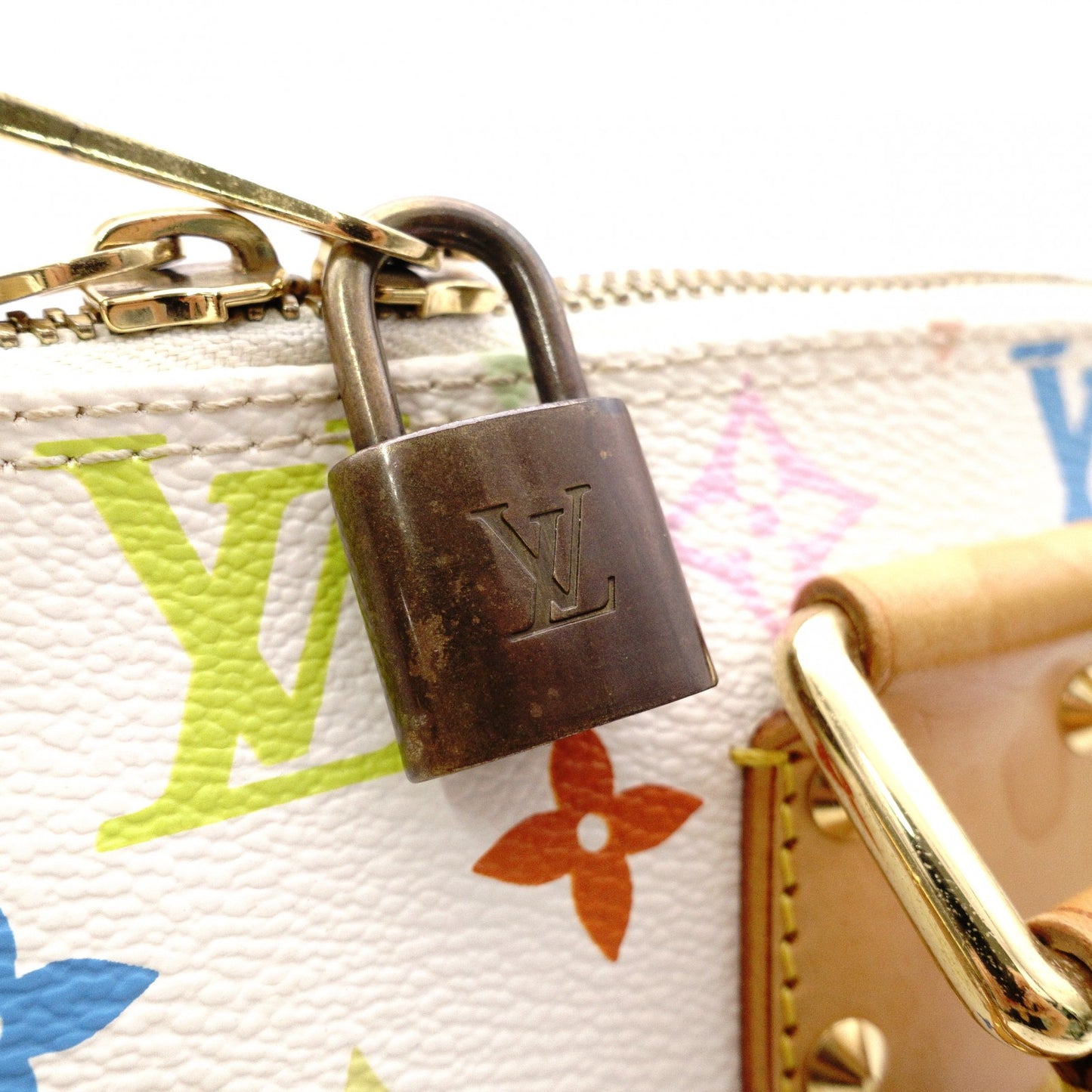 LOUIS VUITTON Alma Monogram Multicolor Handbag with Studs, Leather/PVC, White, Women's