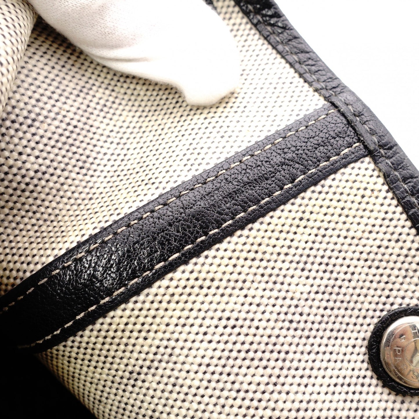 HERMES Garden Party Tote Bag, Canvas and Leather, Beige, with “F” Engraving