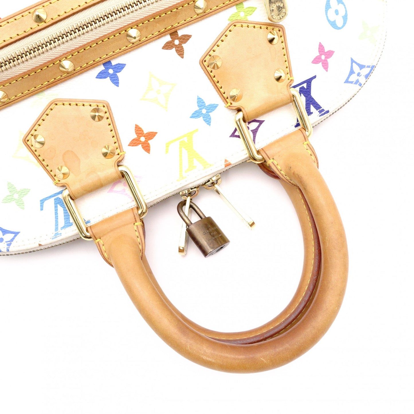 LOUIS VUITTON Alma Monogram Multicolor Handbag with Studs, Leather/PVC, White, Women's