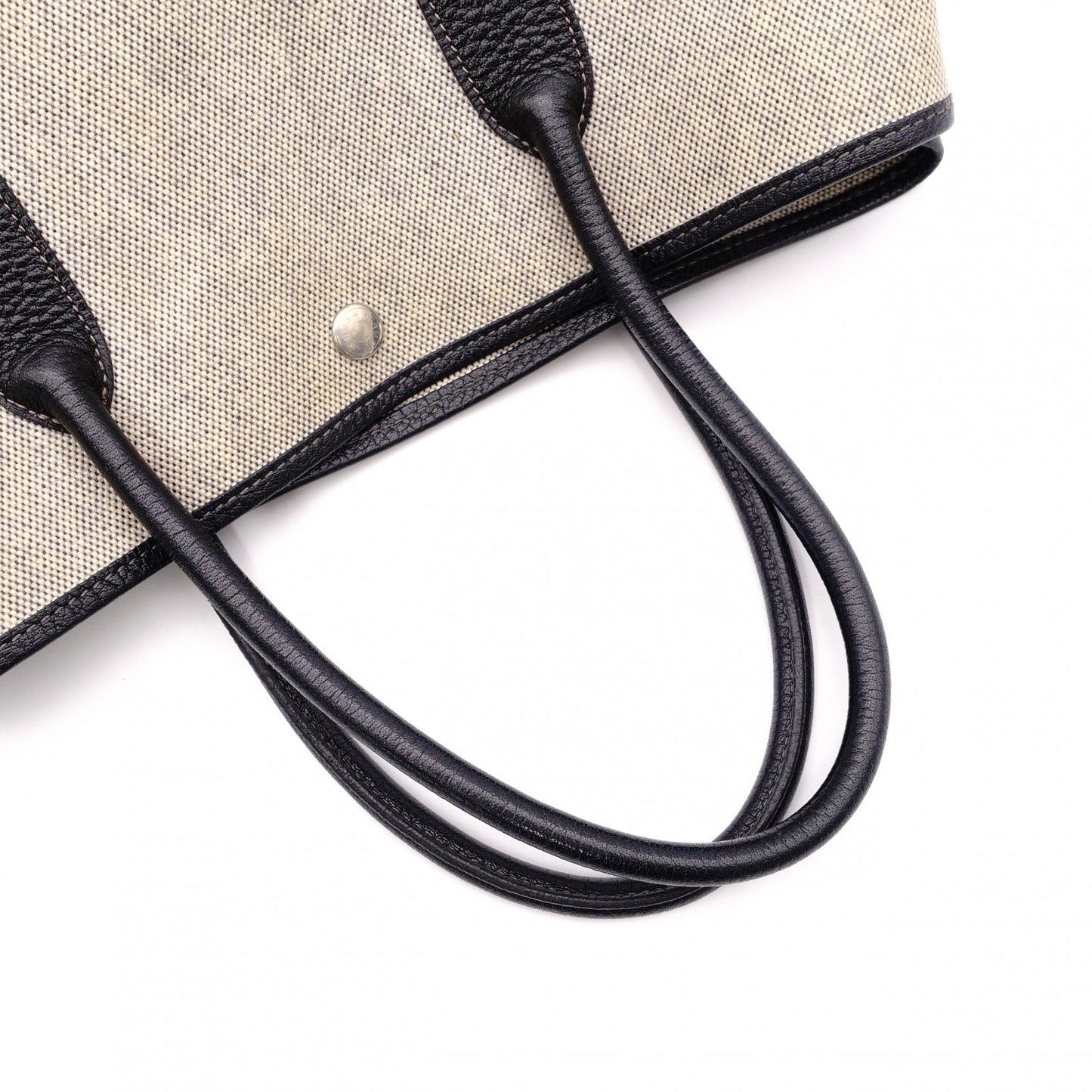 HERMES Garden Party Tote Bag, Canvas and Leather, Beige, with “F” Engraving