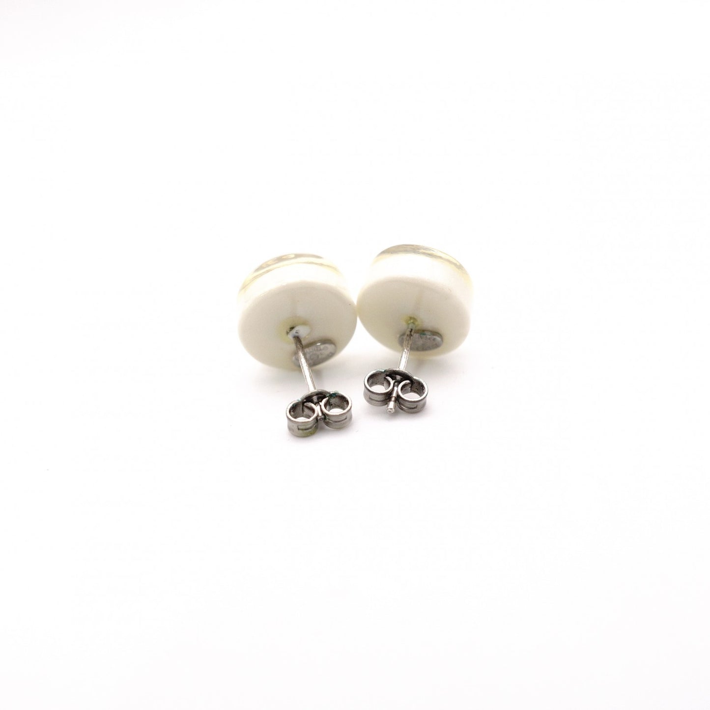 CHANEL Earrings, Metal, Silver, Off-White