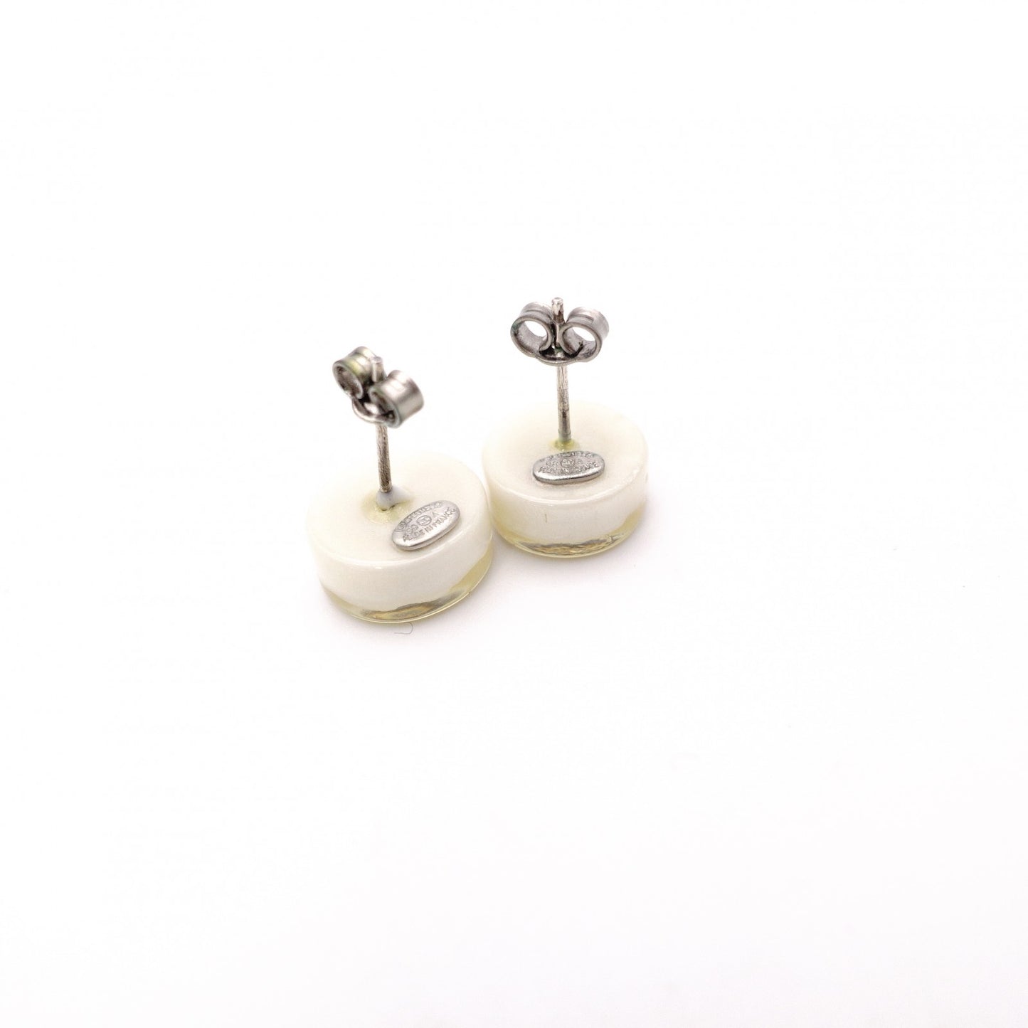 CHANEL Earrings, Metal, Silver, Off-White