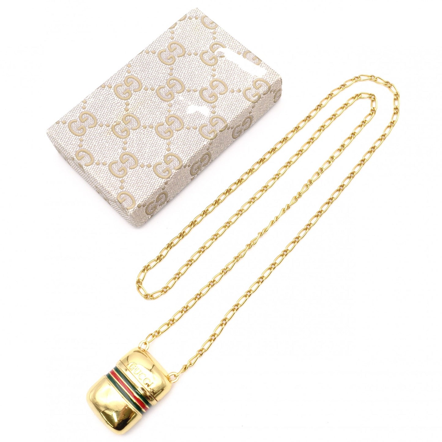 GUCCI Necklace, Metal, Gold, Vintage, Sherry Line, Pill Case