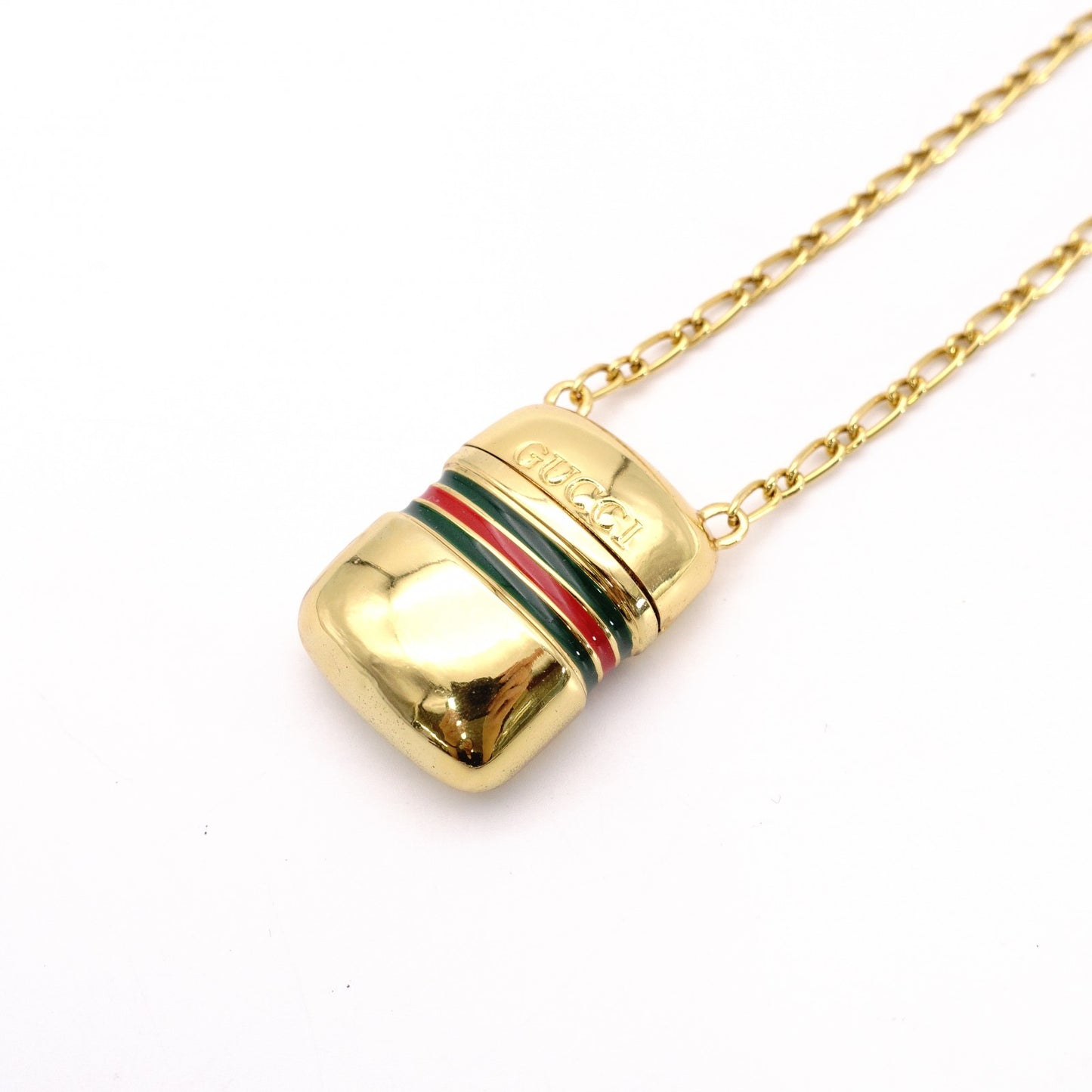 GUCCI Necklace, Metal, Gold, Vintage, Sherry Line, Pill Case