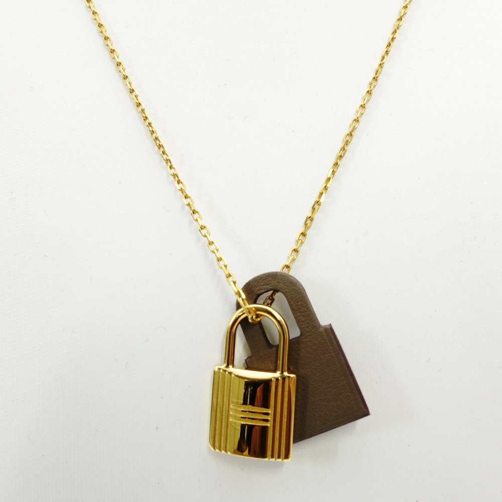 Hermès O'Kelly Necklace Etoupe × Gold Z-Stamped Leather Greige 7-10-573