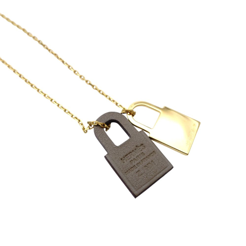 Hermès O'Kelly Necklace Etoupe × Gold Z-Stamped Leather Greige 7-10-573
