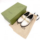 GUCCI Gold-Tone Metal Logo Loafers, Patent Leather, Beige, Size 38