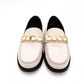 GUCCI Gold-Tone Metal Logo Loafers, Patent Leather, Beige, Size 38