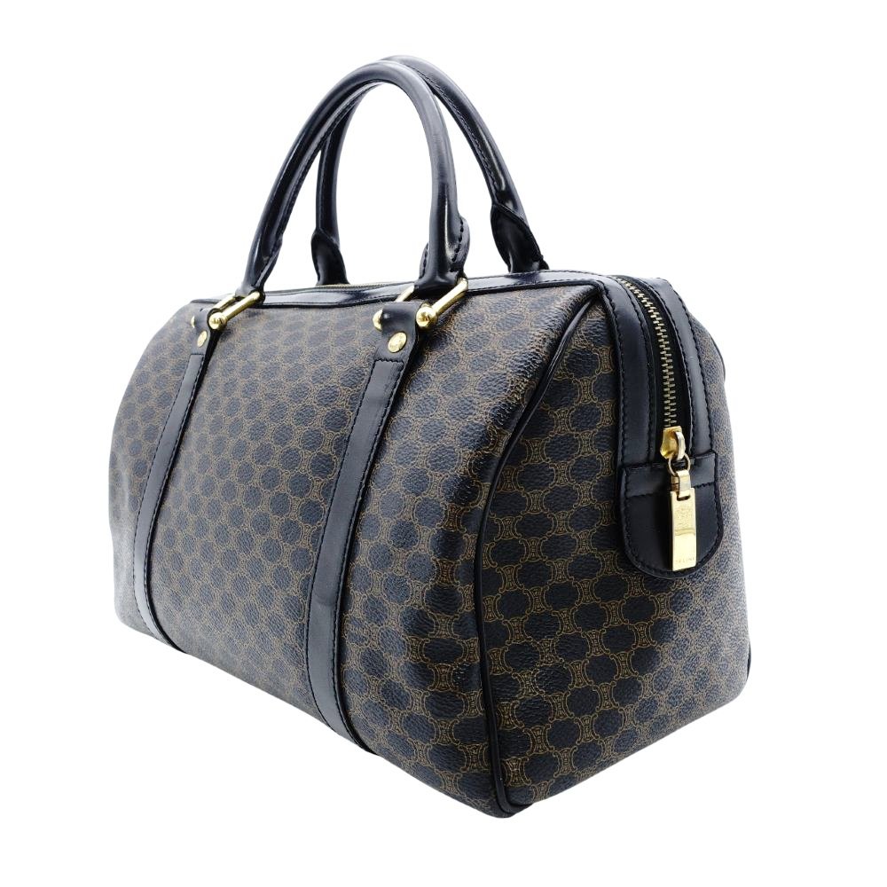 Celine Macadam Boston Bag Handbag Black × Brown PVC Leather Vintage 7-12-861