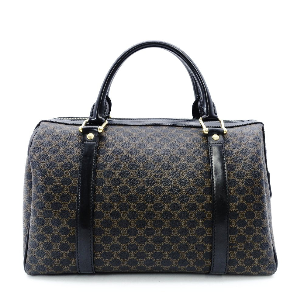 Celine Macadam Boston Bag Handbag Black × Brown PVC Leather Vintage 7-12-861
