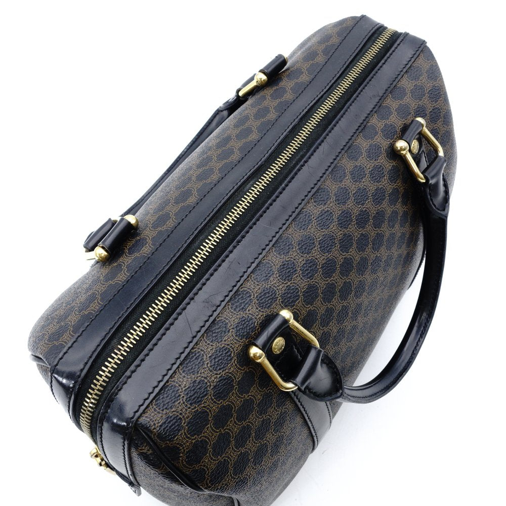 Celine Macadam Boston Bag Handbag Black × Brown PVC Leather Vintage 7-12-861