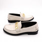 GUCCI Gold-Tone Metal Logo Loafers, Patent Leather, Beige, Size 38