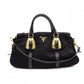PRADA Shoulder Bag, Leather/Nylon, 2-Way Handbag, Black with Gold Hardware, Women's
