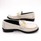 GUCCI Gold-Tone Metal Logo Loafers, Patent Leather, Beige, Size 38