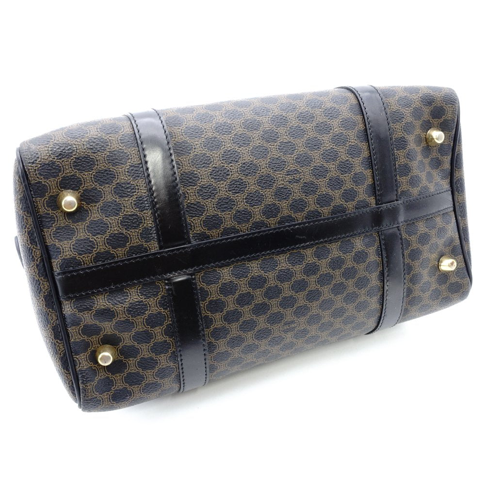 Celine Macadam Boston Bag Handbag Black × Brown PVC Leather Vintage 7-12-861