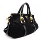 PRADA Shoulder Bag, Leather/Nylon, 2-Way Handbag, Black with Gold Hardware, Women's