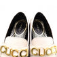 GUCCI Gold-Tone Metal Logo Loafers, Patent Leather, Beige, Size 38