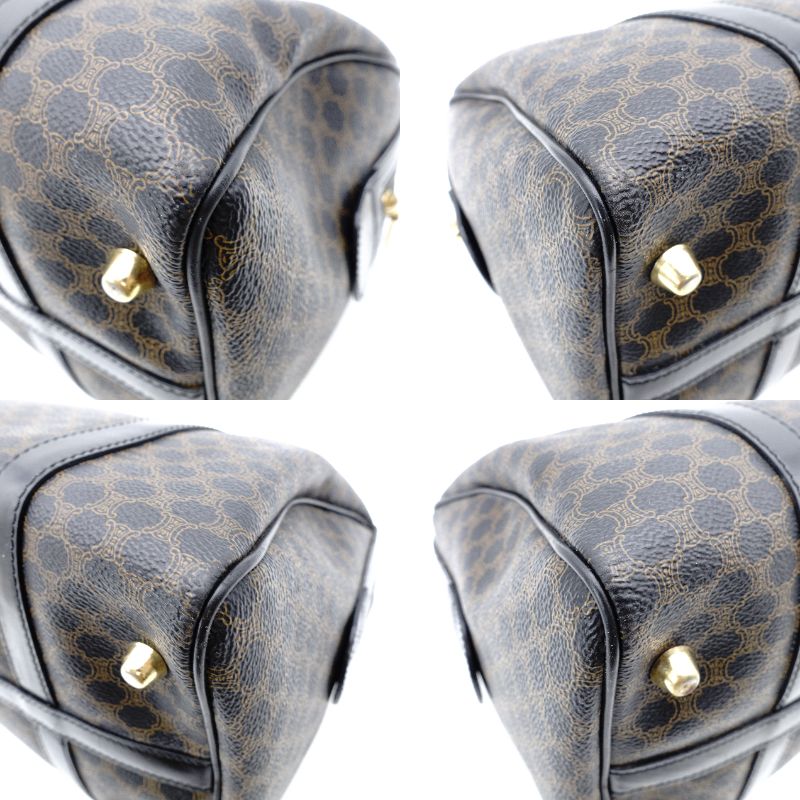 Celine Macadam Boston Bag Handbag Black × Brown PVC Leather Vintage 7-12-861