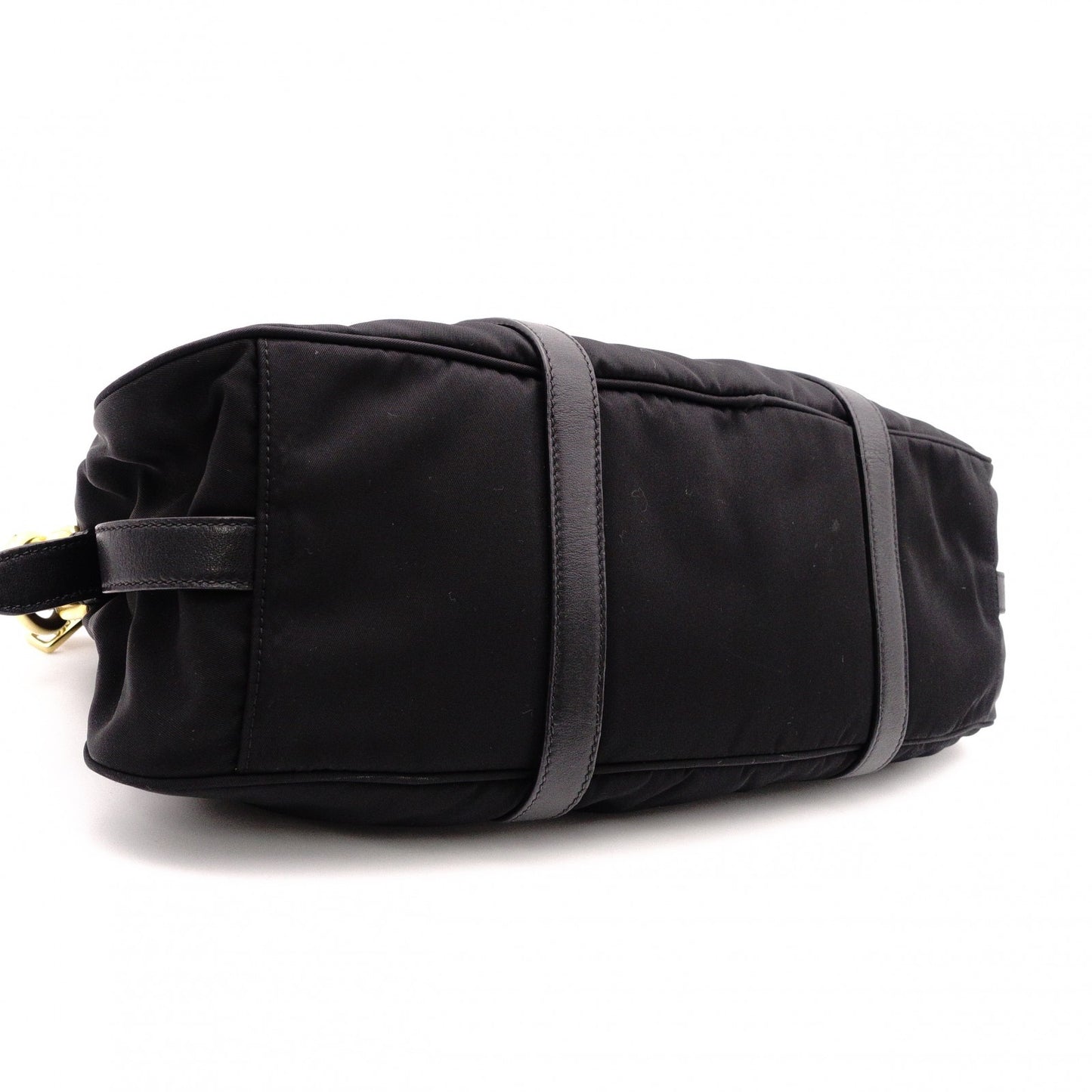 PRADA Shoulder Bag, Leather/Nylon, 2-Way Handbag, Black with Gold Hardware, Women's