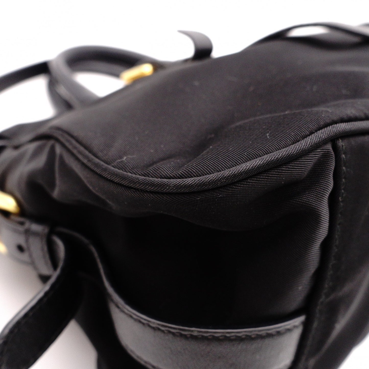 PRADA Shoulder Bag, Leather/Nylon, 2-Way Handbag, Black with Gold Hardware, Women's