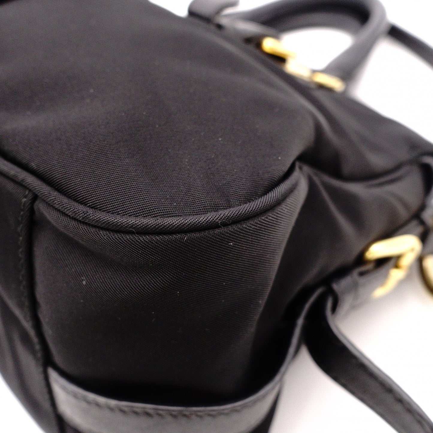 PRADA Shoulder Bag, Leather/Nylon, 2-Way Handbag, Black with Gold Hardware, Women's