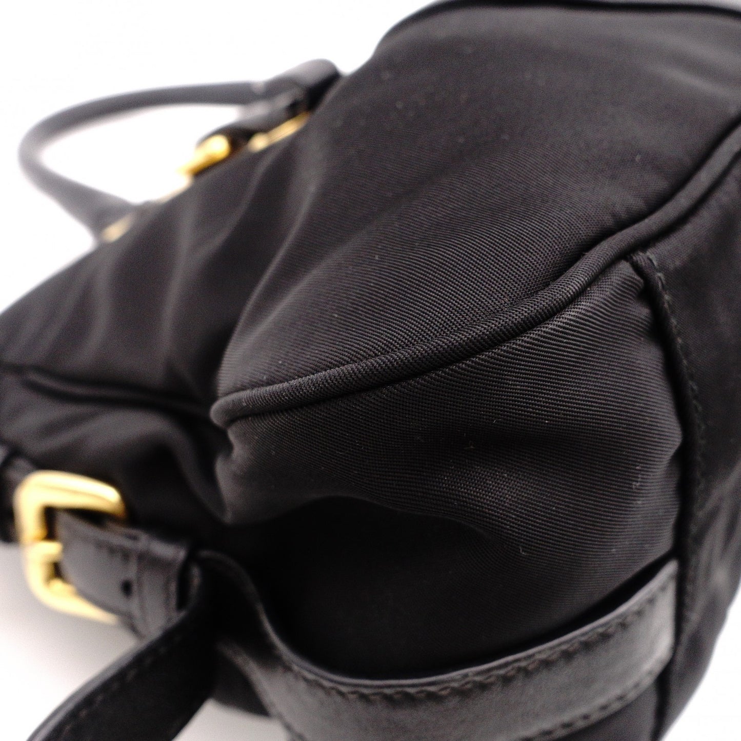 PRADA Shoulder Bag, Leather/Nylon, 2-Way Handbag, Black with Gold Hardware, Women's