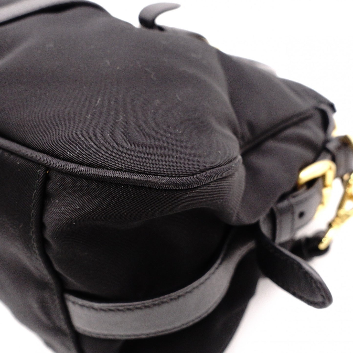 PRADA Shoulder Bag, Leather/Nylon, 2-Way Handbag, Black with Gold Hardware, Women's