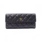 CHANEL Flap Long Wallet, Matelassé, Long Wallet, Leather, Black Caviar Skin, Gold Hardware