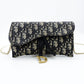 Christian Dior Oblique Shoulder Bag Chain Wallet Saddle Navy × Beige Canvas 7-11-616